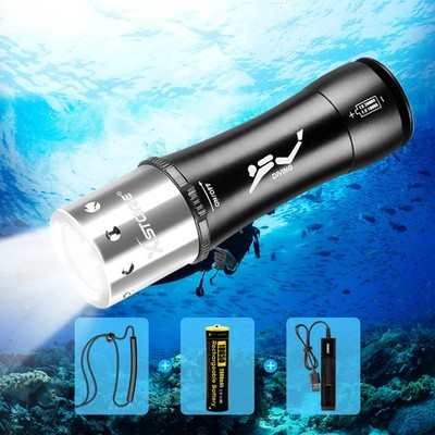 90000LMS Scuba Diving LED Flashlight Underwater 80M Waterproof Dive Torch Light