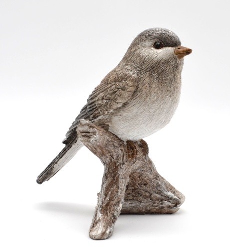 Vogel Auf Ast Braun-Grau Mit Glitzereffekt Ca. 15,0 X 12,0 X 9 Cm H/T/B-image