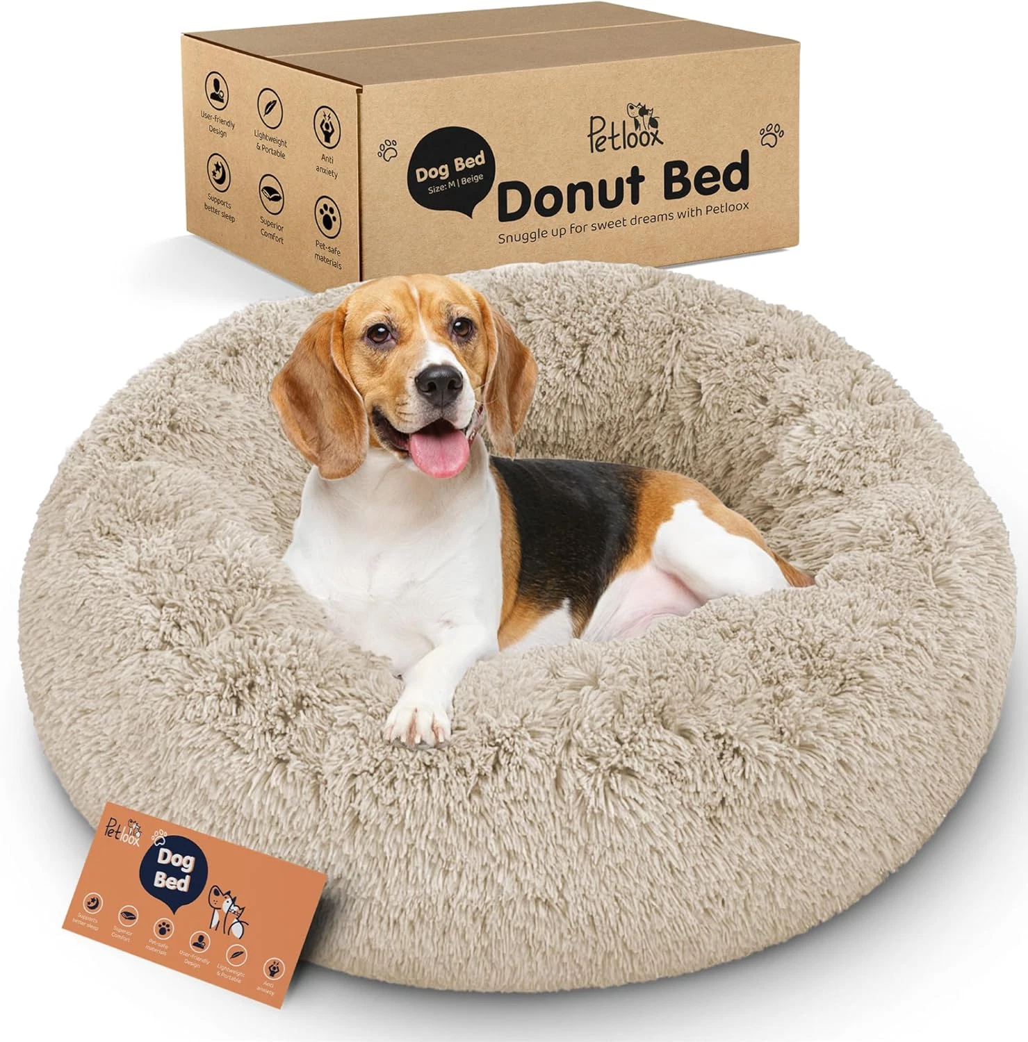 Donut Dog Bed - Premium Comfort for Anxiety Relief - Fluffy & Calming Design wit