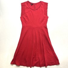 Talbots Medium Red Dress Jersey Knit W/ Eyelet Lace Sleevless Tank 100% Cotton