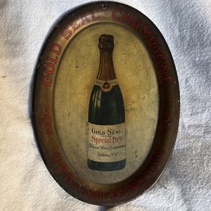 GOLD SEAL CHAMPAGNE URBANA NY WINE CO tin litho tip tray Oval VG!