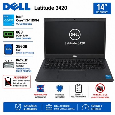 Dell Latitude 3420 i3-1115G4 8GB RAM 256GB SSD 14 Notebook Ohne Netzteil #S377