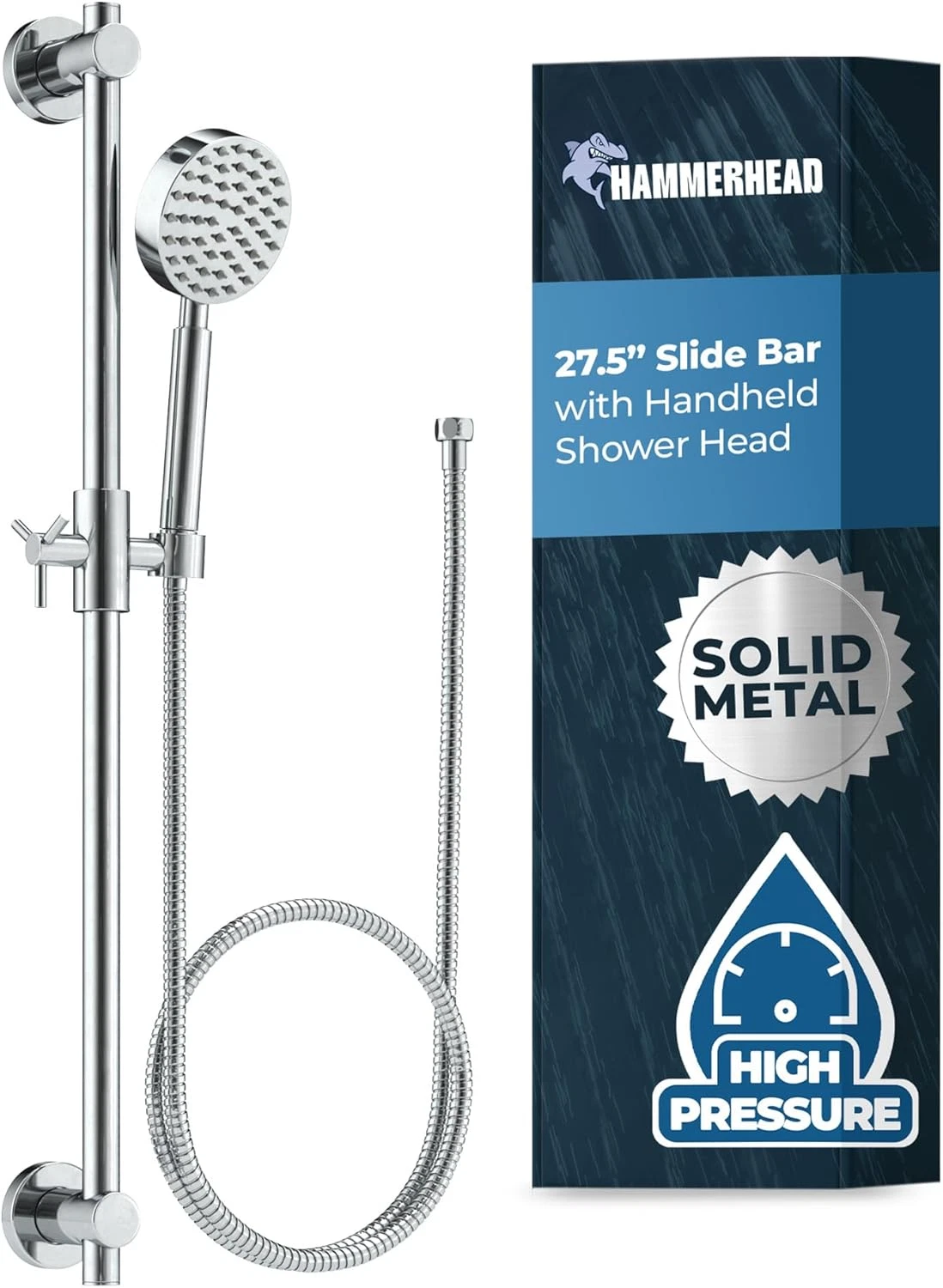 Chrome 27.5" Shower Slide Bar Set with Handheld Shower Head & Hose