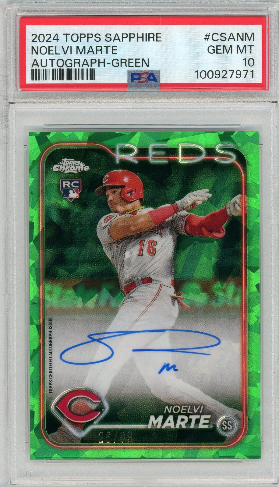 2024 Topps Chrome Sapphire Noelvi Marte Green /99 Autograph RC #CSA-NM