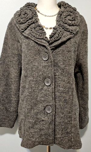 Veste En Laine Bouillie Grise Brodée Flocons De Neige - Taille M (marquée L), Italie, Jamais Portée