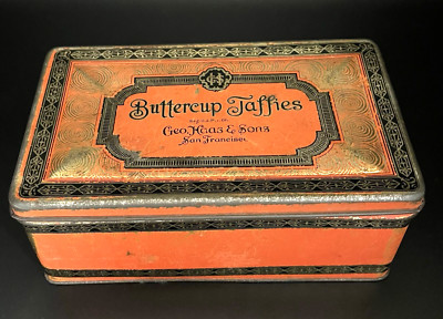 Antique Geo. Haas & Sons San Francisco Buttercup Taffies Tin 1880's 2 lb. RARE