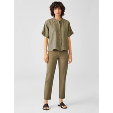 NWT Eileen Fisher Cotton Hemp Tapered Pants in Tarragon Green 4
