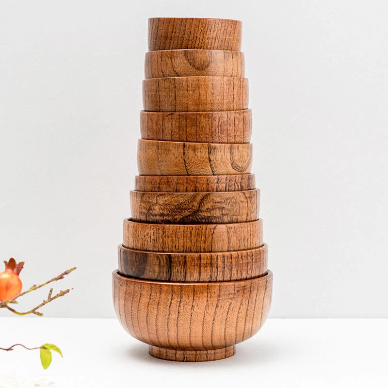 Cuencos redondos japoneses de madera sopa de arroz fideos comida vajilla utensilio Foto 2 de 4