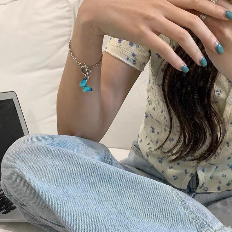 Fashion Metal Butterfly Bracelet Simple Sweet Blue Purple Color Circle Buckle Ha