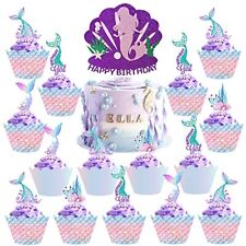 12pcs Mermaid Cupcake Wrappers Toppers Baby Shower Kids Birthday Party Favor  X