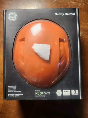 GE Patented Design Safety Helmet Non-Vented No EPS Foam Impact Absorbing Orange