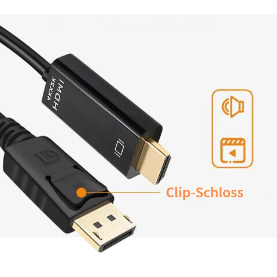 M39 DisplayPort auf HDMI Kabel DP Stecker auf HDMI Stecker Verbindungskabel 1,8m - Bild 4 von 4