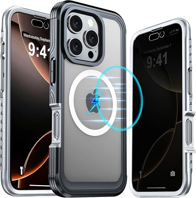 iPhone 16 Pro Case Double Front Frame Built-in 9H Tempered Glass Screen Protecto-image