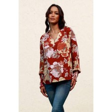 Floral V-Neck Smocked Lantern Sleeve Blouse