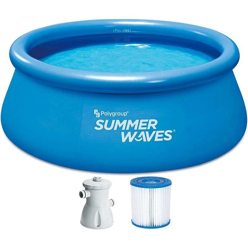 SUMMER WAVES Schwimmbecken Pool komplett Set Filter Pumpe Quick Up Planschbecken Kinder 244cm