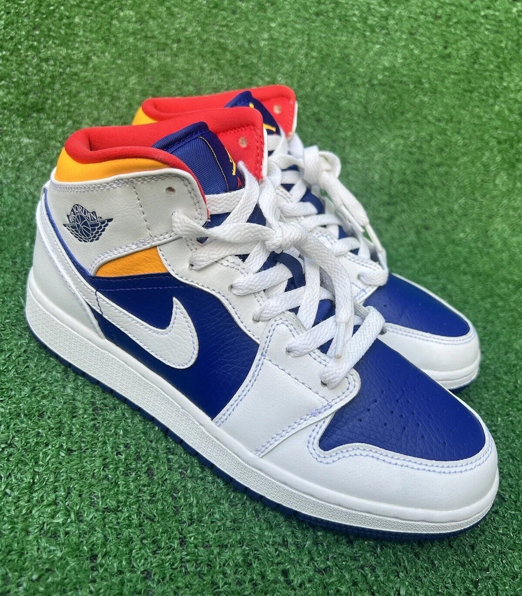 Nike Air Jordan Retro Mid White Royal Blue Laser Orange GS Boy