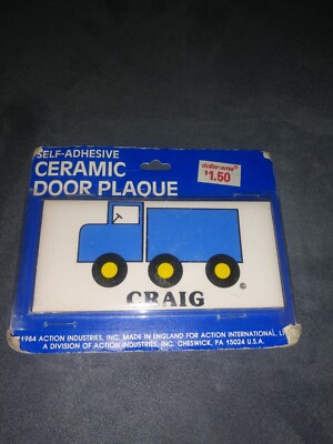 1984 NIP ''CRAIG'' TRUCK SELF-ADHESIVE CERAMIC DOOR NAME PLAQUE WALL SIGN