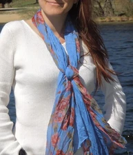 Blue Lake with Roses Long Fashion Scarf, IZOD, 72X28