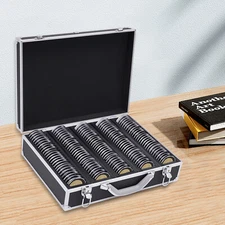 Aluminium Alloy Storage Box Case with Lock for 100 Dollar Coins Holders Black