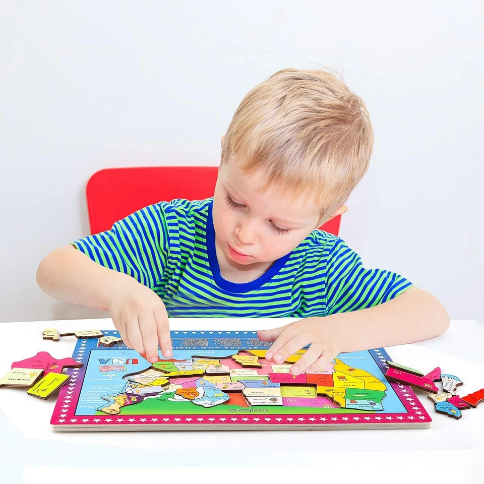 Wooden USA Map Puzzle for Kids 46 PCS United States Puzzle US Map Puzzle - Image 3 of 4