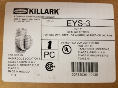 Killark EYS-3  1'' Explosion Proof Sealing Fitting (NIB)