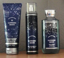 Bath & Body Works Lot SAPPHIRE MOON Fine Fragrance Mist + Body Cream +Shower Gel