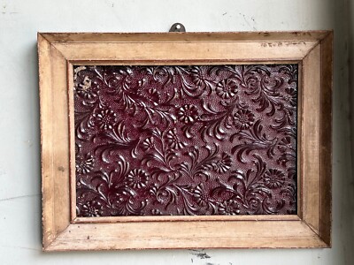Selten Alt Vintage Handmade Geprägt Einzigartig Glas Wandbehang Holzrahmen, (F5)