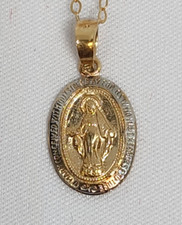14K 2Tone Gold Children's Miraculous Medal Pendant with 15" Gold Filled Chain