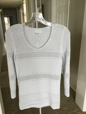 M. PATMOS LONG SLEEVE SCOOP NECK SWEATER CEMENT/ GREY SZ S