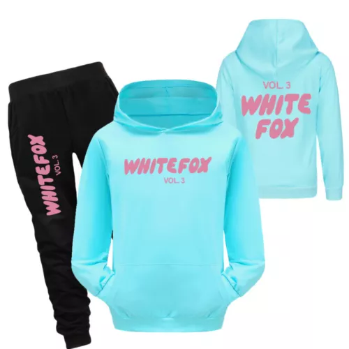 Kids Casual Hoodie Trousers Tracksuit Set White Print Fox Jumper Top+Pants Suits - Picture 21 of 37