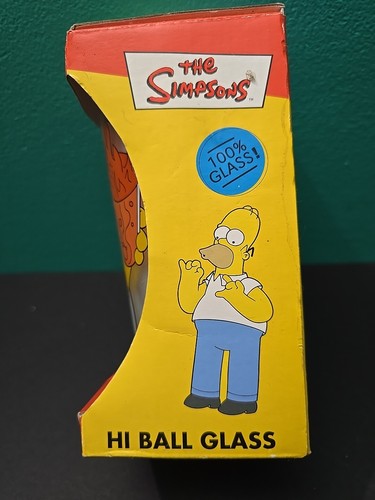 Vintage The Simpsons Hi Ball Glass frosted 2000 Homer Flaming Moe New in box - Picture 2 of 6