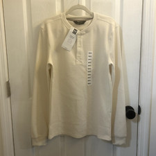 NWT Member's Mark Mens Waffle Knit Soft Thermal Henley, Delicate Ivory, Size S,L