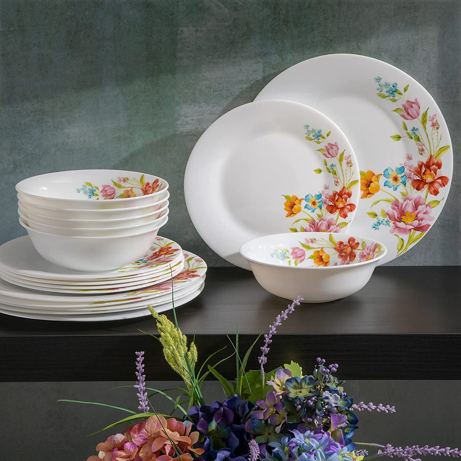 Gibson Home 18-piece Tempered Opal Glass dinnerware set Service for 6 NEW