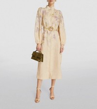 Zimmermann Lyrical Buttoned Midi Dress Size 3 AU 14 / US 10 Floral Belted Linen