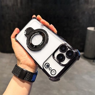For iPhone 17 16 15 14 13 12 Pro Max Clear Case with Ring Holder Camera Protect