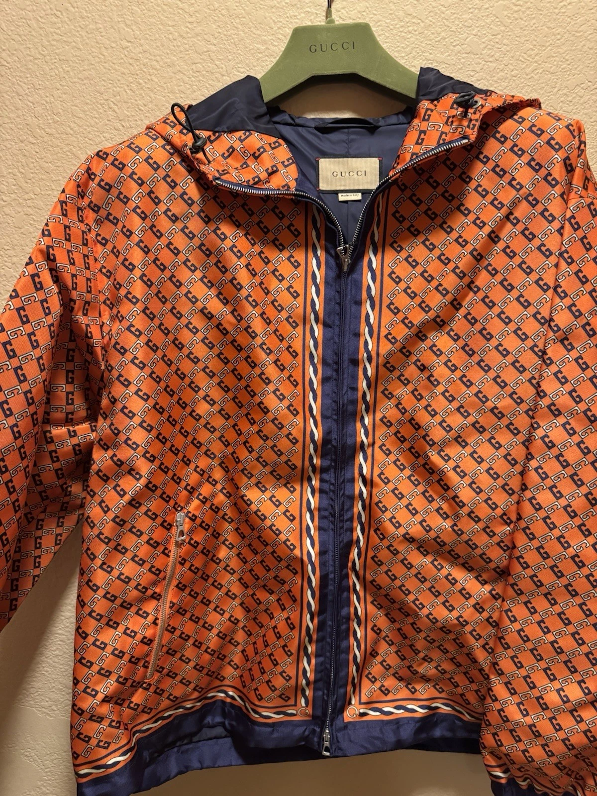 Giacca a vento nuova autentica con logo Gucci GG taglia 54 US XL