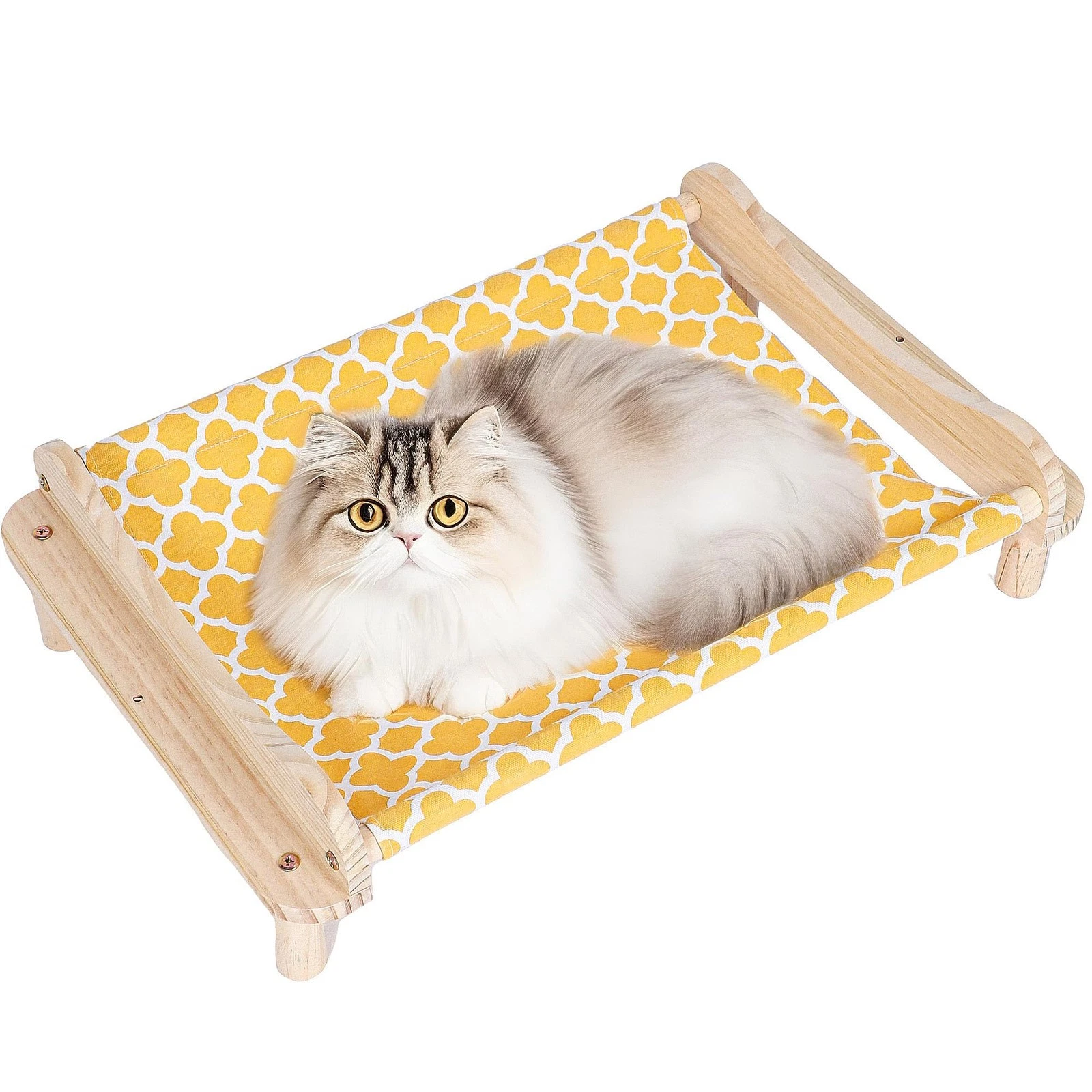 Elevated Wooden Cat Bed – 24"x15.7"x5.9" Breathable Hammock Pet Bed for Indoo...
