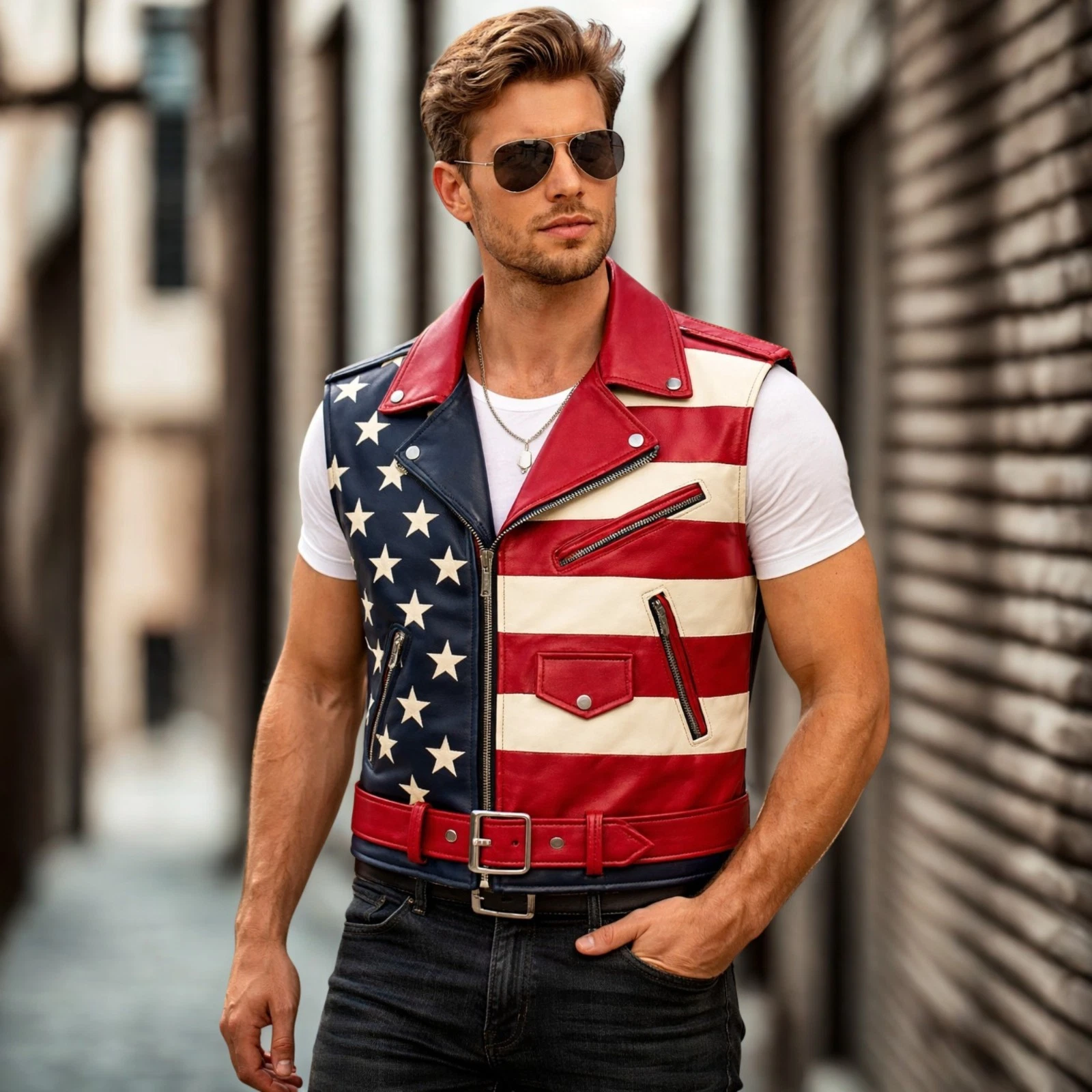 Mens American Flag Leather Vest USA Biker Patriotic Motorcycle Sleeveless Jacket
Opens in a new wind