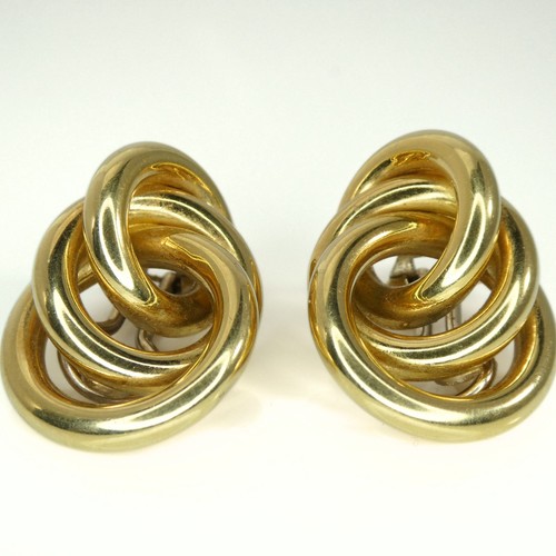 Estate Classic 18kt triple hoop clip earrings, Italian made 14.5 gr