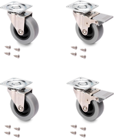 4 Stk MöBelrollen Ø50 Mm 2 Mit Bremse 2 Ohne Anschraubplatte Grau