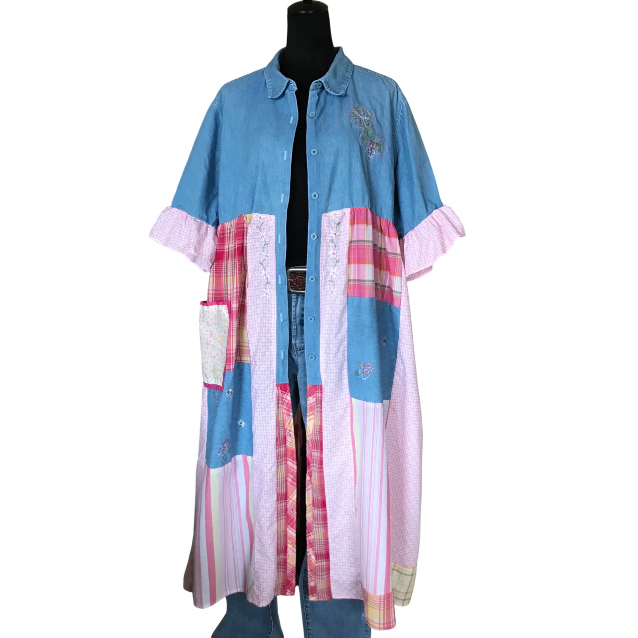 Upcycled Spring Maxi Duster, Handmade Patchwork B… - image 1