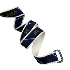 Polo Ralph Lauren Belt Kids OS Navy Blue Striped D-Ring Canvas 67 Logo