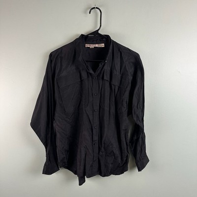 L'eau Vive Cotton Silk Blend Womens Size 10 Made in Hong Kong Black Thin Blouse