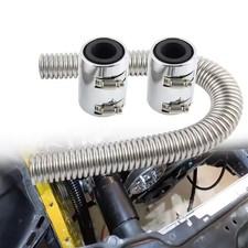Radiator Coolant Hose Stainless Steel with Chrome Caps Universal 24 Inches