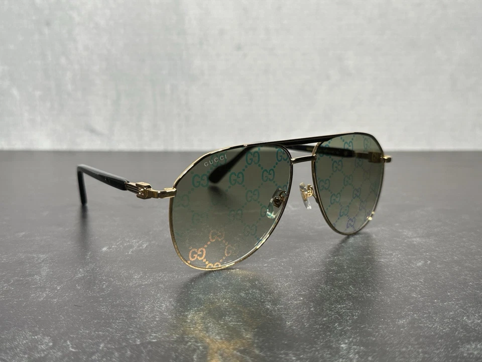 GAFAS DE SOL GUCCI AVIATOR GG1220S DORADO 004 VERDE GG LOGO LENTE 1220S! SE ENVÍA HOY Foto 3 de 4