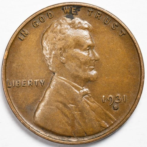 1931-D Extremely Fine (XF) Lincoln Wheat Penny Cent, Denver Mint