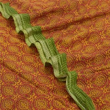 Sanskriti Vintage Red Yellow Sarees Pure Silk Print Zari Sari 5 Yd Craft Fabric
