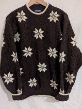 Lands’ End Nordic Wool Jumper Womens M Brown Fair Isle Style Vintage