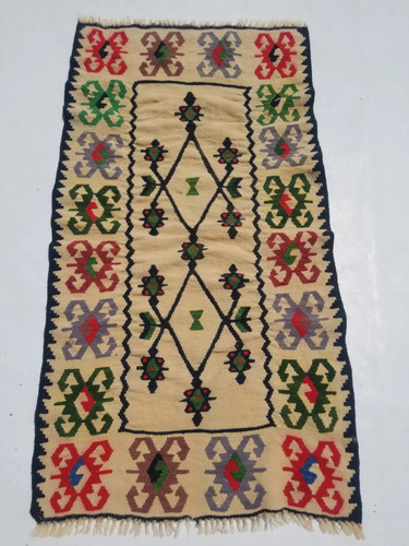 Vintage Traditional Handmade Turkish Anatolian Wool Multi Kilim Rug 3.8x2.1ft