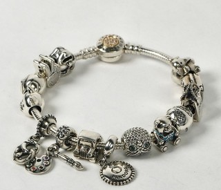 Pandora ALE 925 Snake Bracelet w/14 Assorted Charms